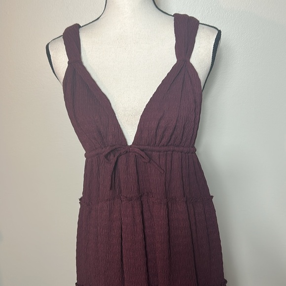 NEW Free People Martina maroon burgundy wine deep V neck tiered maxi dress, S - Picture 3 of 15